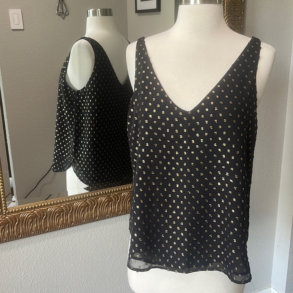 LOFT Black Tank Top with Gold Dot Print